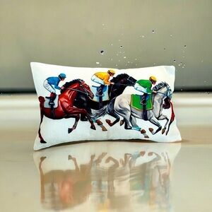 Horse Racing Pillow 17.9 x 17.9 cover only